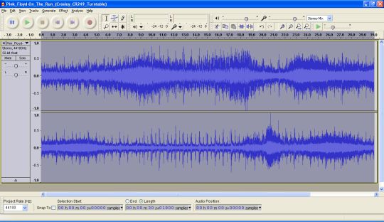 Screenshot from Audacity shows a normalized waveform that reaches peak volume.