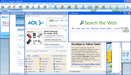 AOL screenshot showing the Google pop up window, alongside the two other web search options.