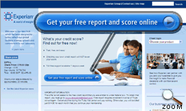 Experian home page showing the 'free' credit report offer.