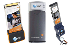 Three AT&T PC cards for the AT&T Wireless LaptopConnect service.