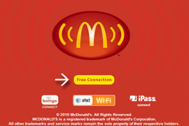 Screenshot of the new, free sign-in page. Button below McDonald's logo reads 'Free Connection.'
