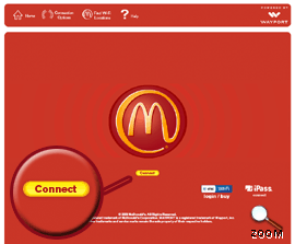 Screenshot of the McDonald's Wi-Fi welcome page. The 'Connect' button is highlighted.