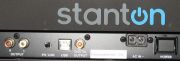 The back panel of the Stanton T.92 shows the following connections: Output (Left and Right RCA), Phono/Line switch, USB port, Coaxial S/PDIF digital output, A/C in and power switch.